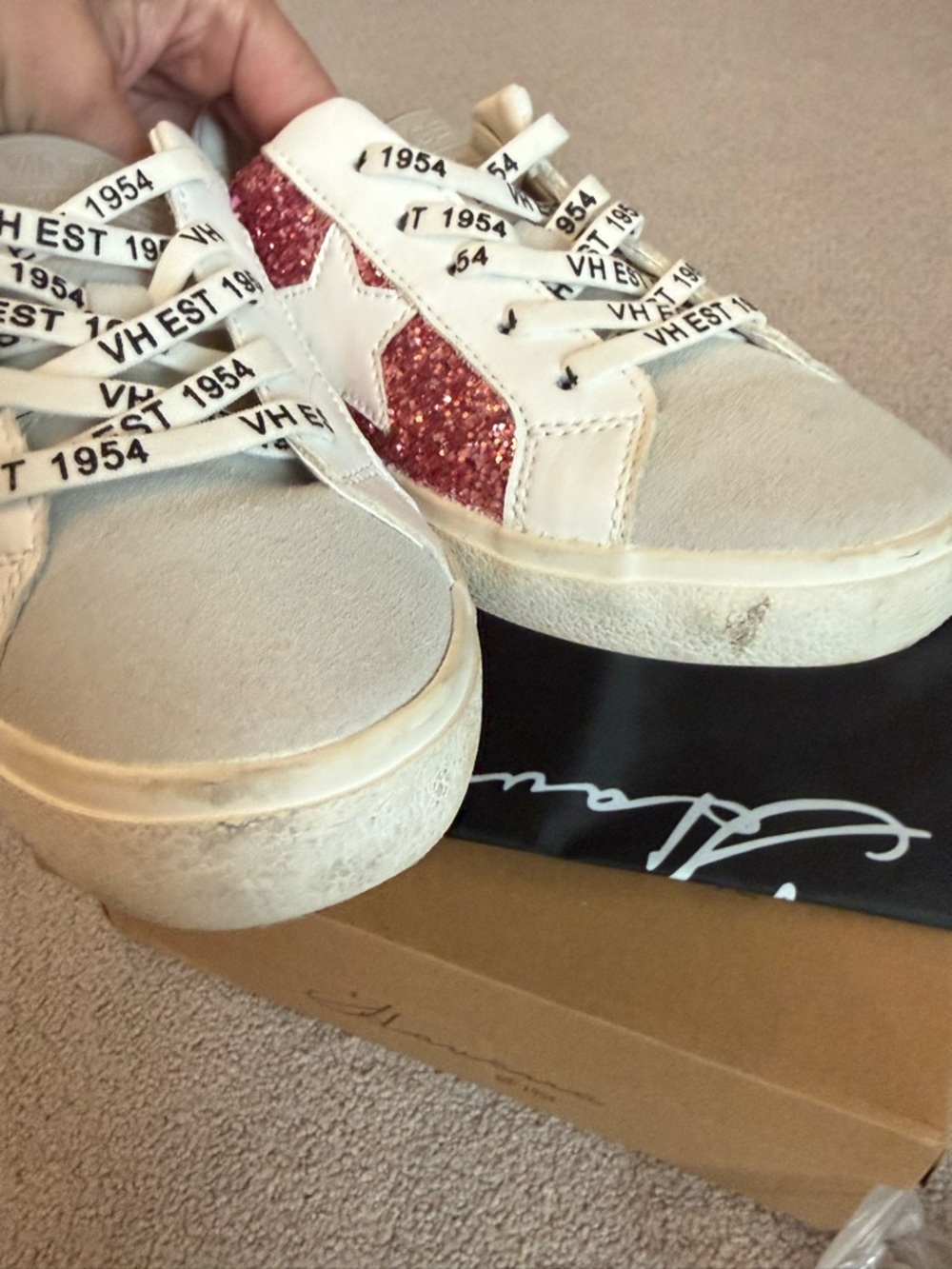 Girls Vintage Havana Gita Sneakers Pink Glitter / Gray / Star - Sz 2 1/2 - Picture 8 of 12